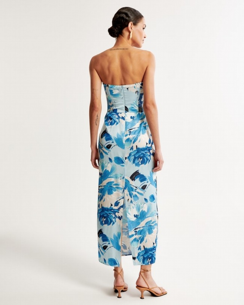 Abercrombie Strapless Satin Maxi Klänning Dam Blå  | 2175-THBAR