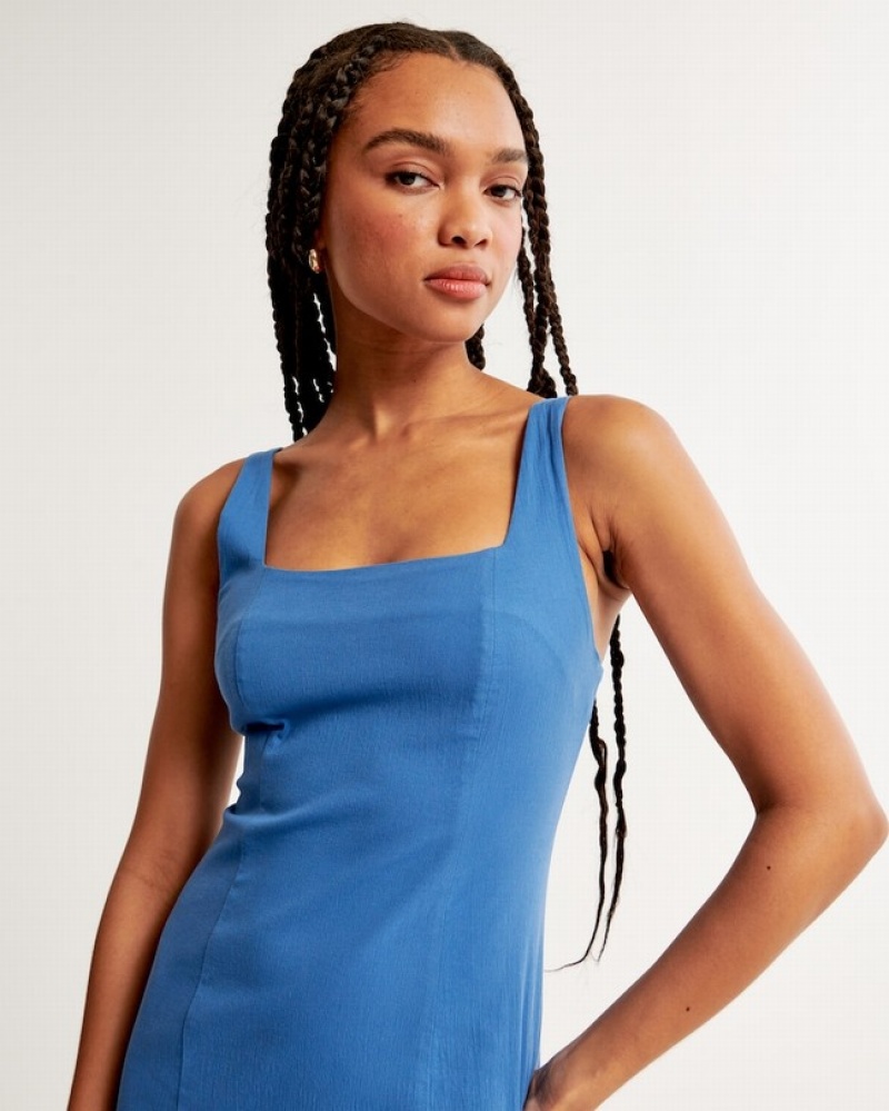 Abercrombie Stretch Cotton Midi Klänning Dam Blå  | 1024-YAGVJ