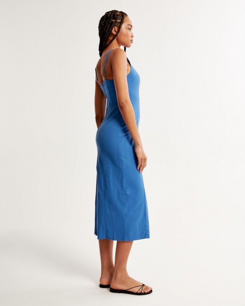 Abercrombie Stretch Cotton Midi Klänning Dam Blå  | 1024-YAGVJ