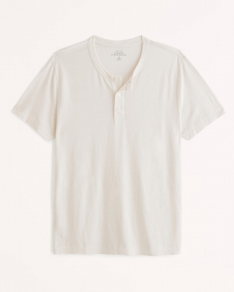 Abercrombie Summer Linen-blend Henley T-shirt Herr Vita  | 0542-PSZTL