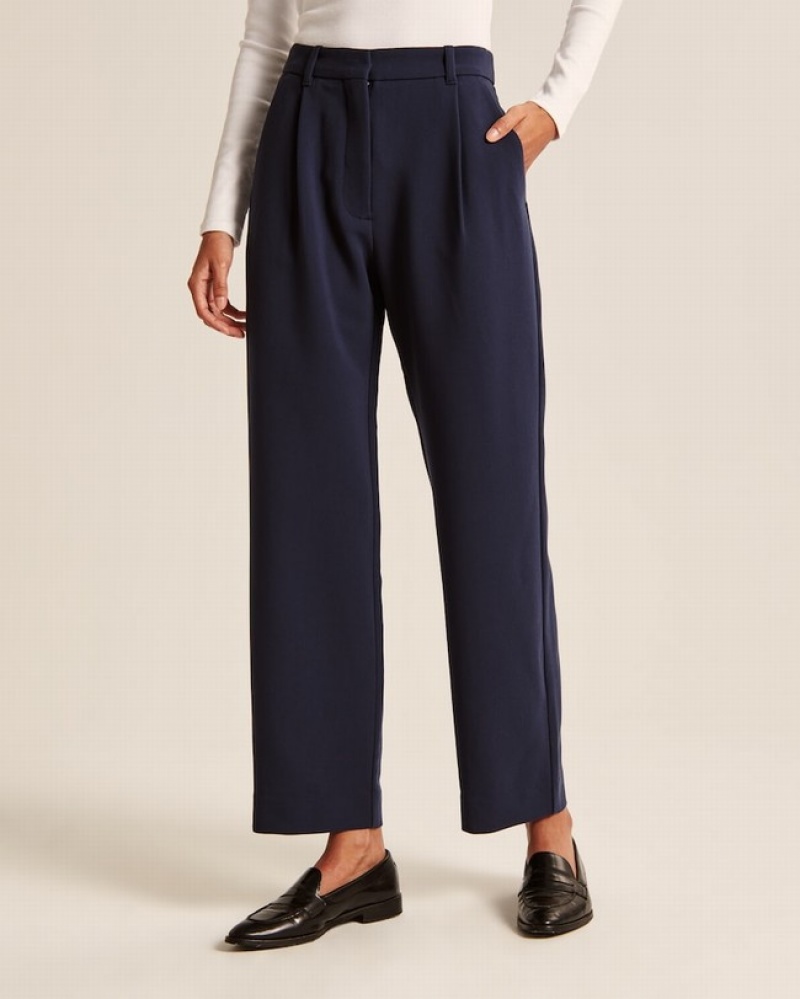 Abercrombie Tailored Relaxed Straight Byxor Dam Marinblå  | 4610-YOXQF