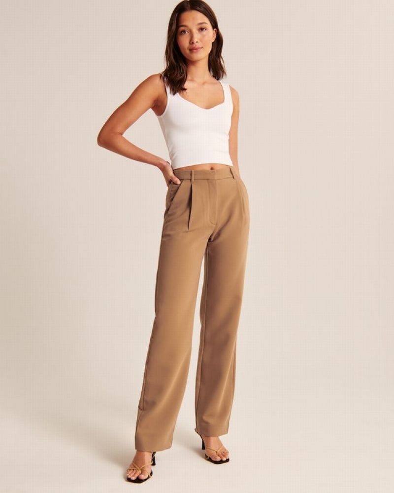 Abercrombie Tailored Relaxed Straight Byxor Dam Bruna  | 1063-JHBSL