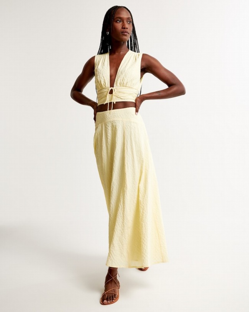 Abercrombie Textured Flowy Maxi Kjolar Dam Gula  | 1948-CJONA