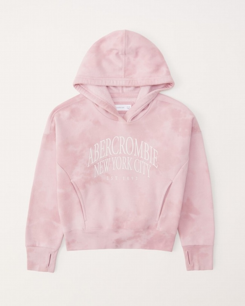 Abercrombie Tie-dye Logo Popover Hoodie Tjej Rosa  | 3671-GBSUW