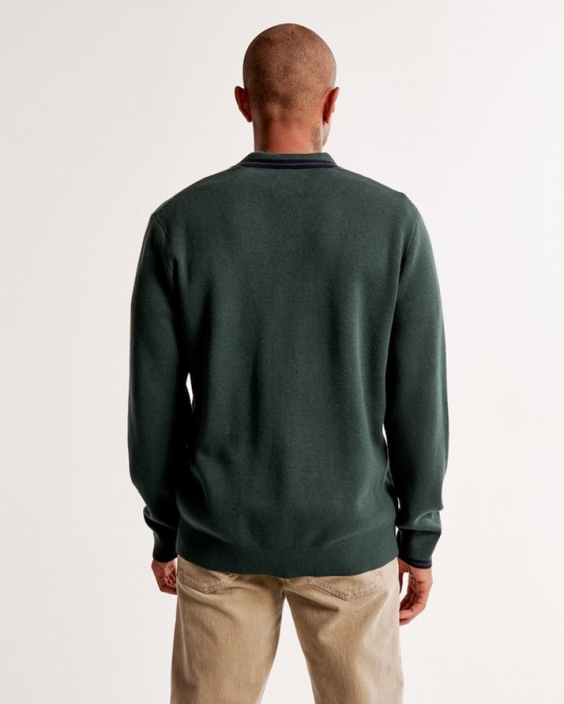 Abercrombie Tipped Long-sleeve 3-button Piketröja Herr MörkGröna  | 7623-GOWZS