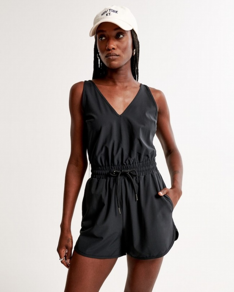 Abercrombie Traveler V-neck Romper Klänning Dam Svarta  | 9261-BRACW