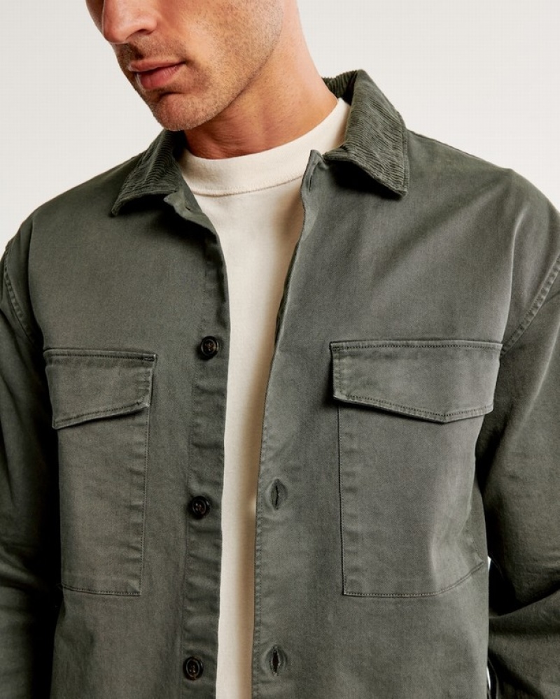 Abercrombie Twill Jackor Herr MörkOlivgröna Gröna  | 3482-RMNBK