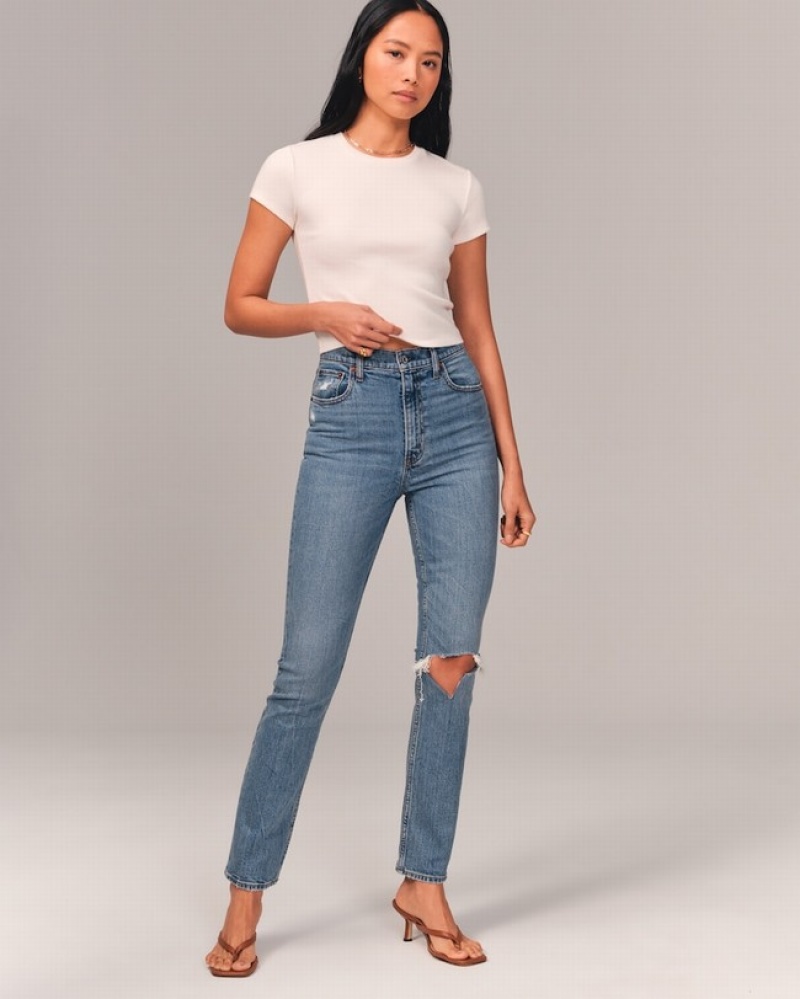 Abercrombie Ultra High Rise 90s Slim Straight Jeans Dam Blå  | 9561-MDVFS