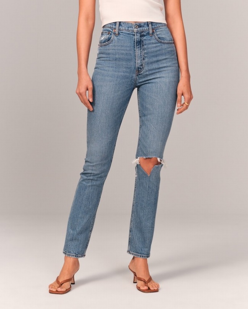 Abercrombie Ultra High Rise 90s Slim Straight Jeans Dam Blå  | 9561-MDVFS