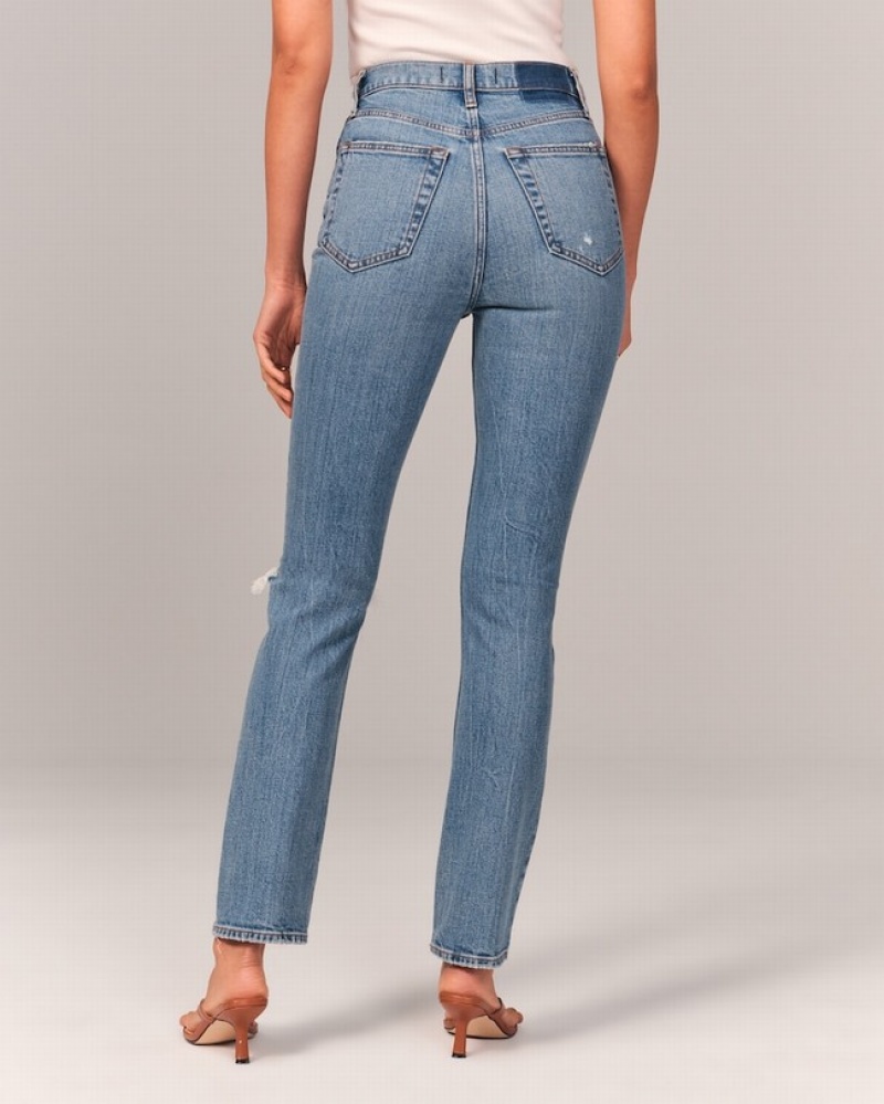 Abercrombie Ultra High Rise 90s Slim Straight Jeans Dam Blå  | 9561-MDVFS