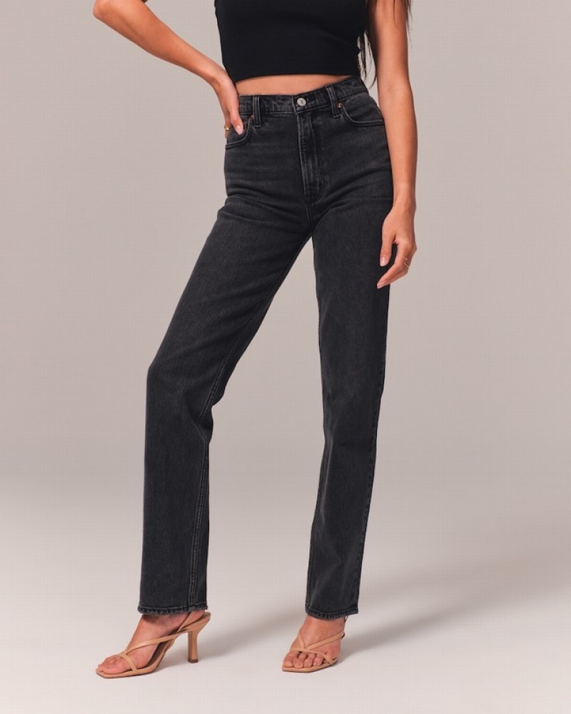 Abercrombie Ultra High Rise 90s Straight Jeans Dam Svarta  | 7209-JBKLV