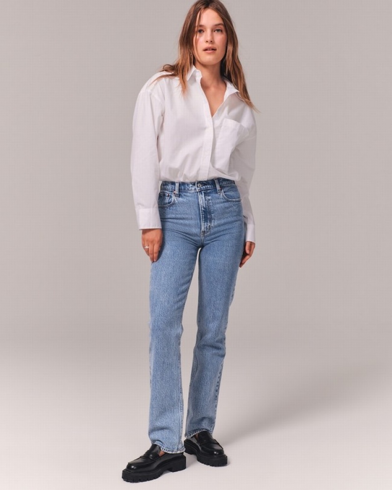 Abercrombie Ultra High Rise 90s Straight Jeans Dam Blå  | 4076-LNKVX