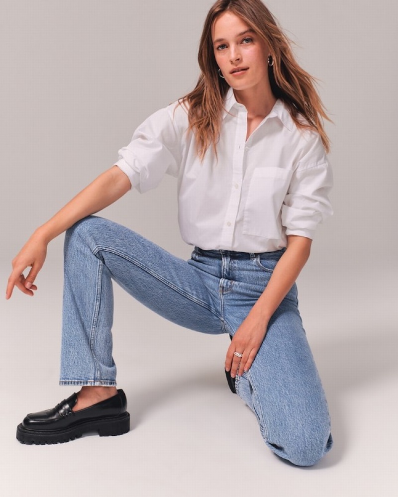 Abercrombie Ultra High Rise 90s Straight Jeans Dam Blå  | 4076-LNKVX