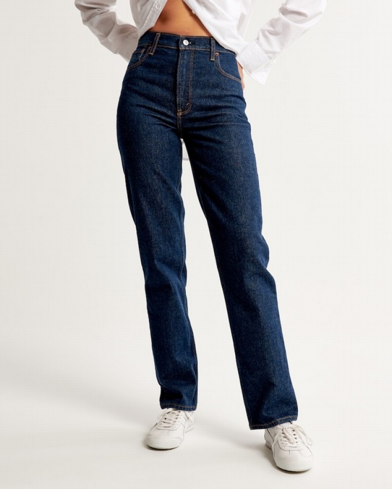 Abercrombie Ultra High Rise 90s Straight Jeans Dam Marinblå  | 3089-CYEJO