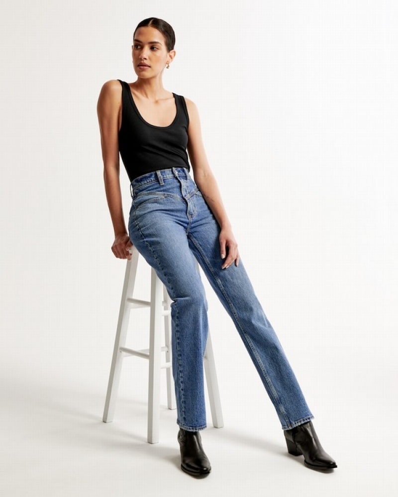 Abercrombie Ultra High Rise 90s Straight Jeans Dam Blå  | 3027-NQFLT