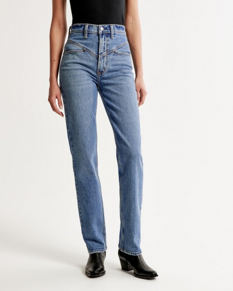 Abercrombie Ultra High Rise 90s Straight Jeans Dam Blå  | 3027-NQFLT