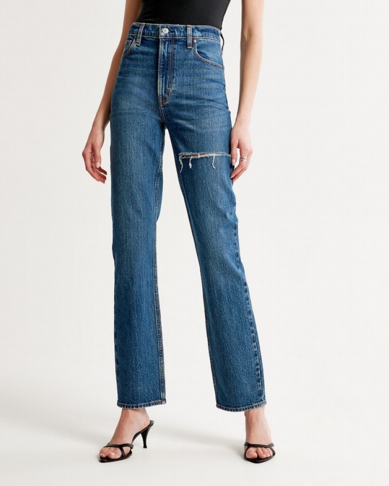 Abercrombie Ultra High Rise 90s Straight Jeans Dam Blå  | 7390-XMFPA