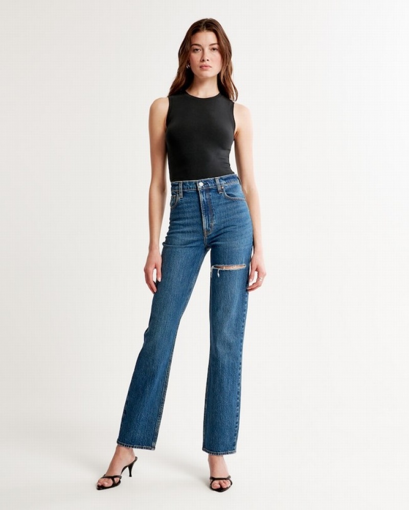 Abercrombie Ultra High Rise 90s Straight Jeans Dam Blå  | 7390-XMFPA