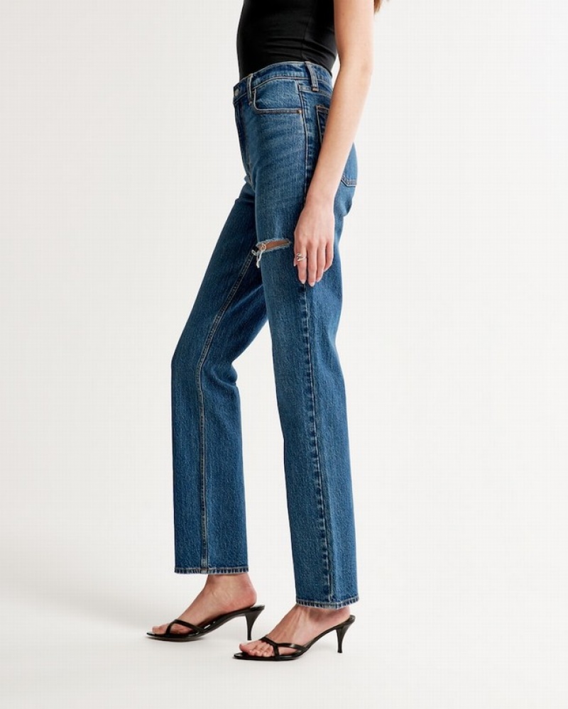 Abercrombie Ultra High Rise 90s Straight Jeans Dam Blå  | 7390-XMFPA