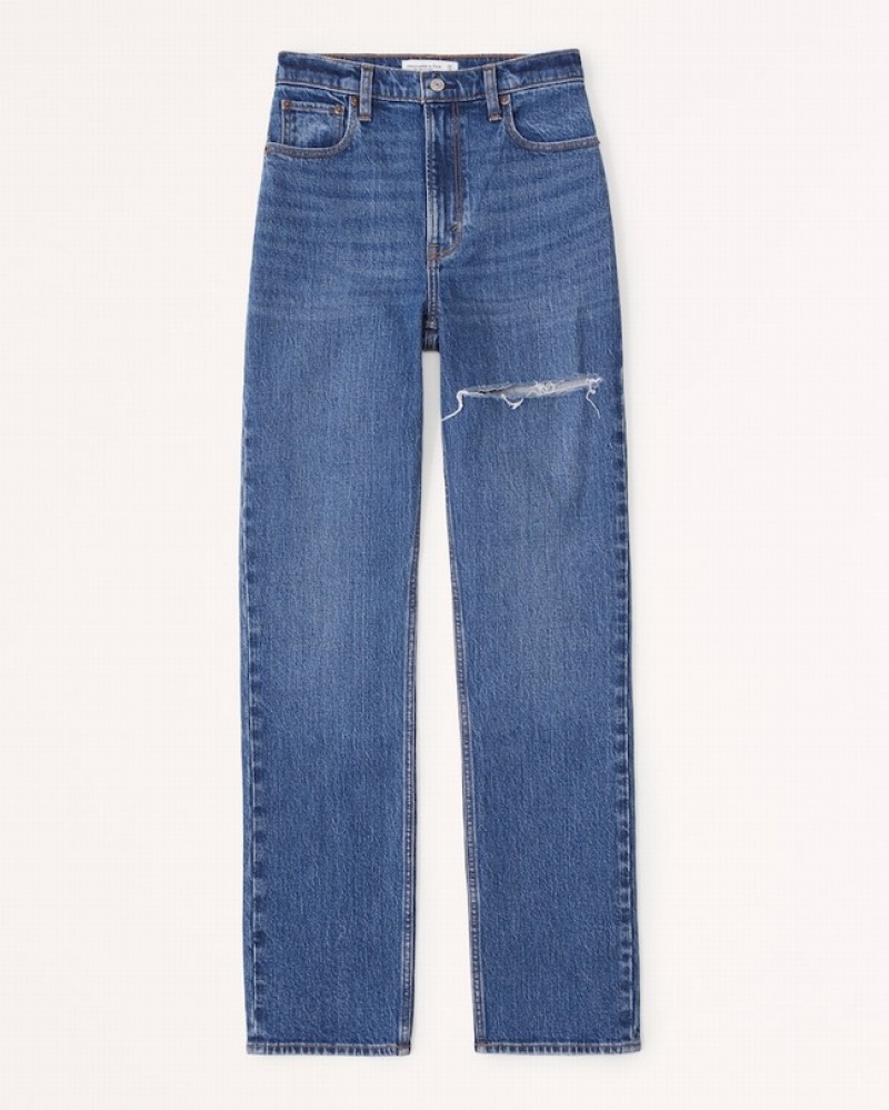 Abercrombie Ultra High Rise 90s Straight Jeans Dam Blå  | 7390-XMFPA