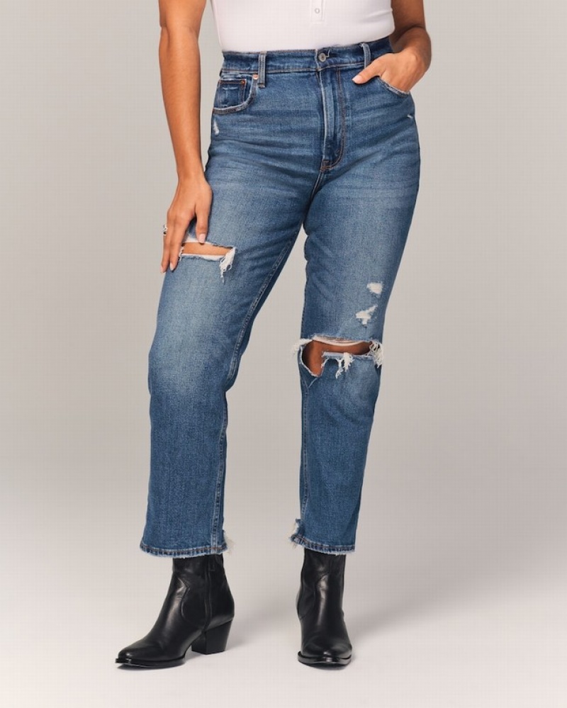 Abercrombie Ultra High Rise Ankle Straight Jeans Dam Blå  | 3586-QMUXJ