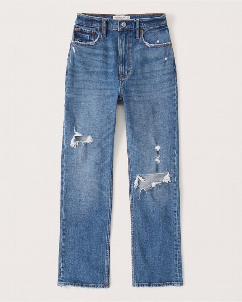 Abercrombie Ultra High Rise Ankle Straight Jeans Dam Blå  | 3586-QMUXJ