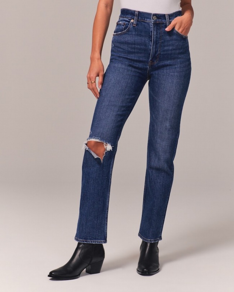 Abercrombie Ultra High Rise Ankle Straight Jeans Dam Blå  | 2314-YMWCS