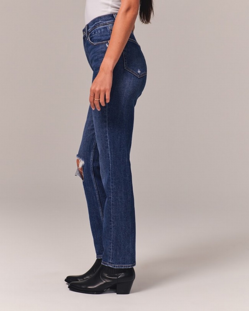 Abercrombie Ultra High Rise Ankle Straight Jeans Dam Blå  | 2314-YMWCS