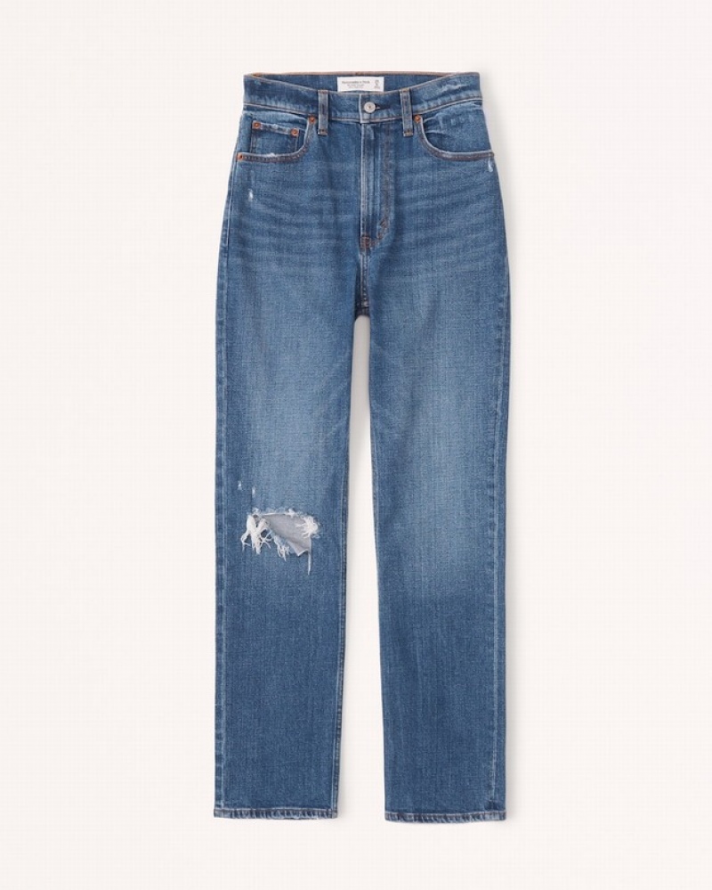 Abercrombie Ultra High Rise Ankle Straight Jeans Dam Blå  | 2314-YMWCS