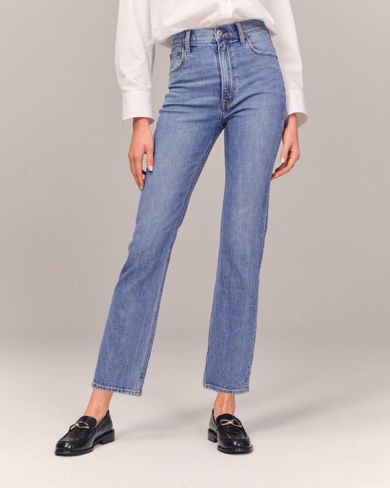 Abercrombie Ultra High Rise Ankle Straight Jeans Dam Blå  | 3924-KIHAJ