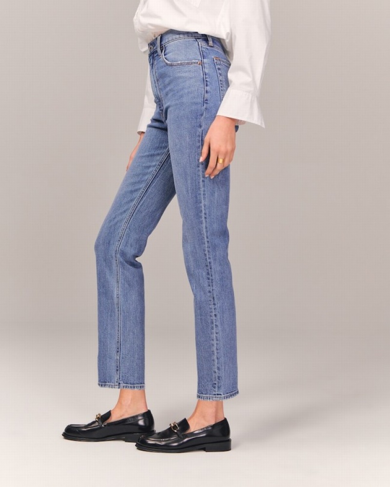 Abercrombie Ultra High Rise Ankle Straight Jeans Dam Blå  | 3924-KIHAJ