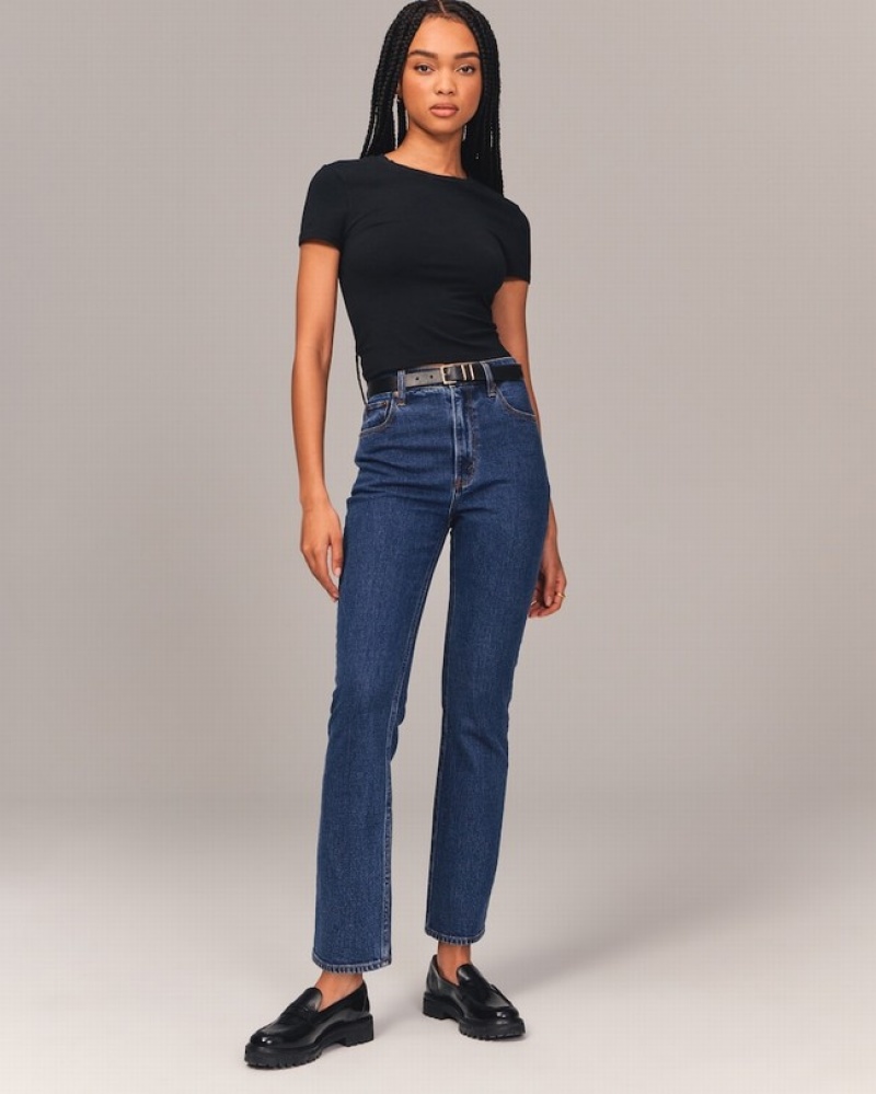 Abercrombie Ultra High Rise Ankle Straight Jeans Dam Blå  | 7341-OJAFS