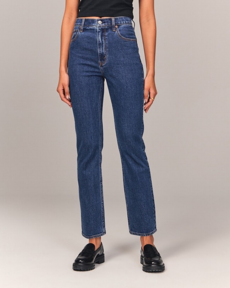 Abercrombie Ultra High Rise Ankle Straight Jeans Dam Blå  | 7341-OJAFS