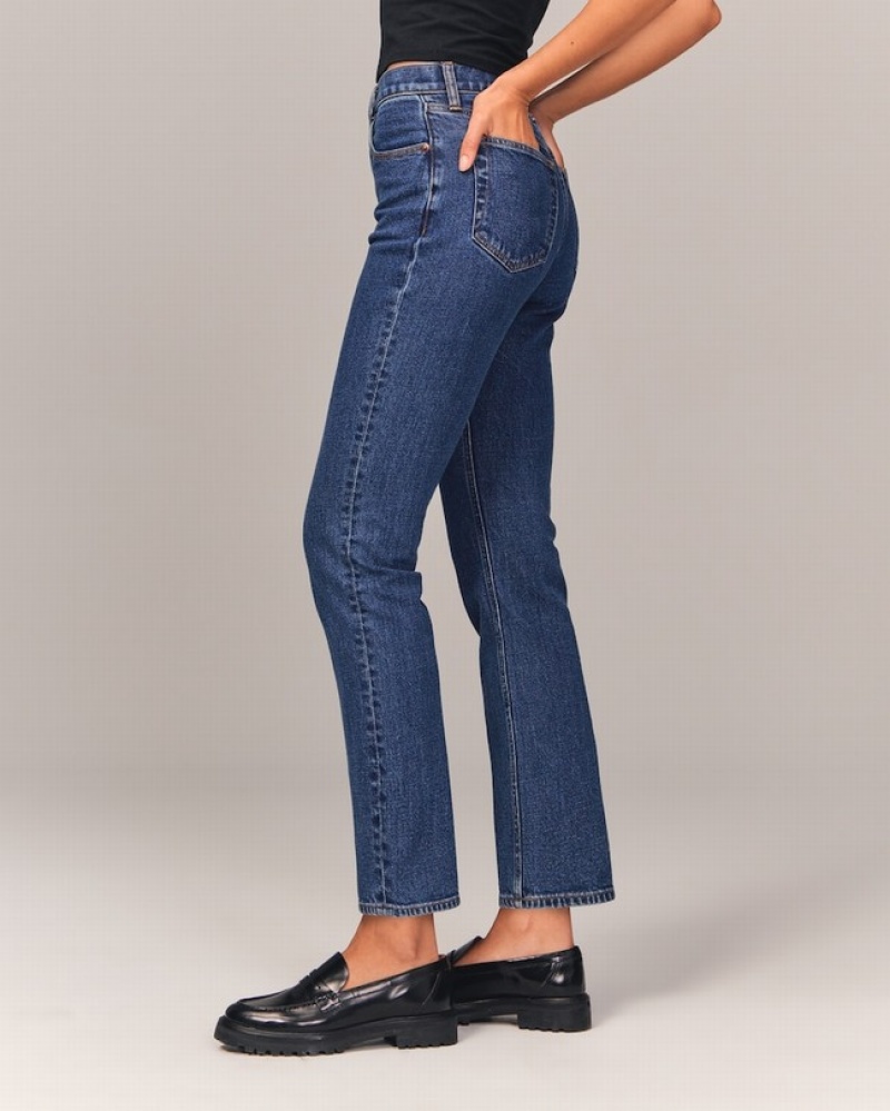 Abercrombie Ultra High Rise Ankle Straight Jeans Dam Blå  | 7341-OJAFS