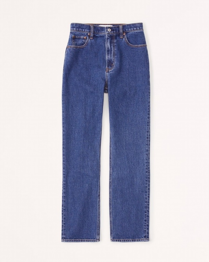 Abercrombie Ultra High Rise Ankle Straight Jeans Dam Blå  | 7341-OJAFS