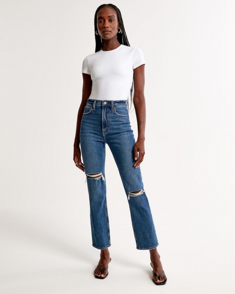 Abercrombie Ultra High Rise Ankle Straight Jeans Dam Blå  | 4916-QMVPG