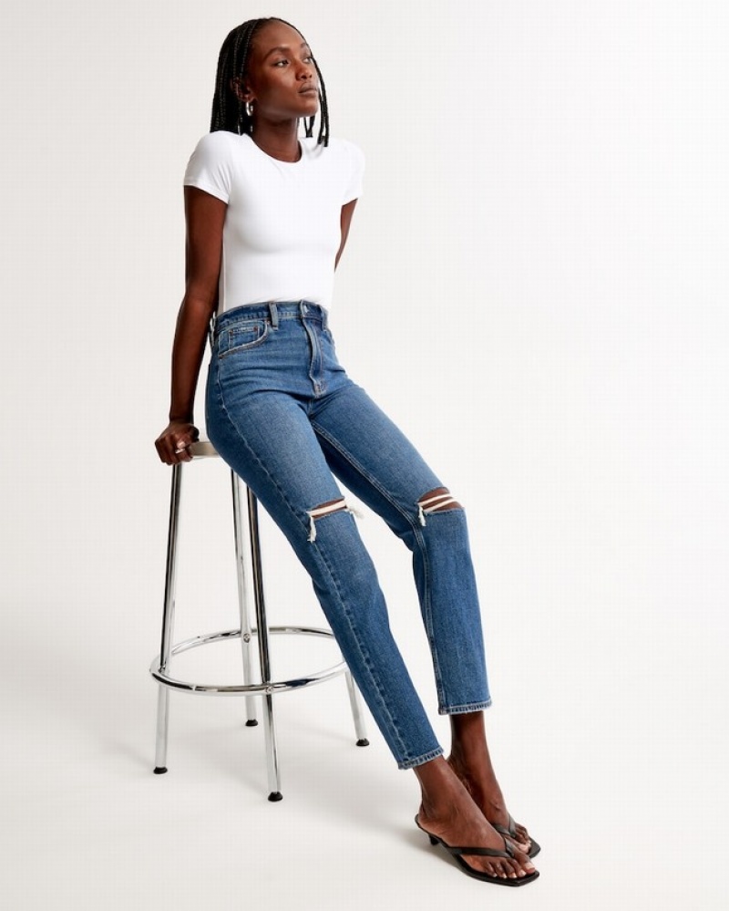 Abercrombie Ultra High Rise Ankle Straight Jeans Dam Blå  | 4916-QMVPG