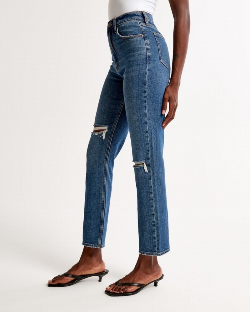 Abercrombie Ultra High Rise Ankle Straight Jeans Dam Blå  | 4916-QMVPG