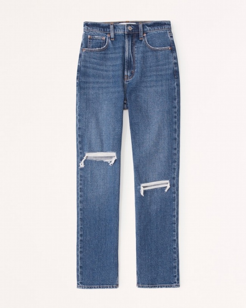 Abercrombie Ultra High Rise Ankle Straight Jeans Dam Blå  | 4916-QMVPG