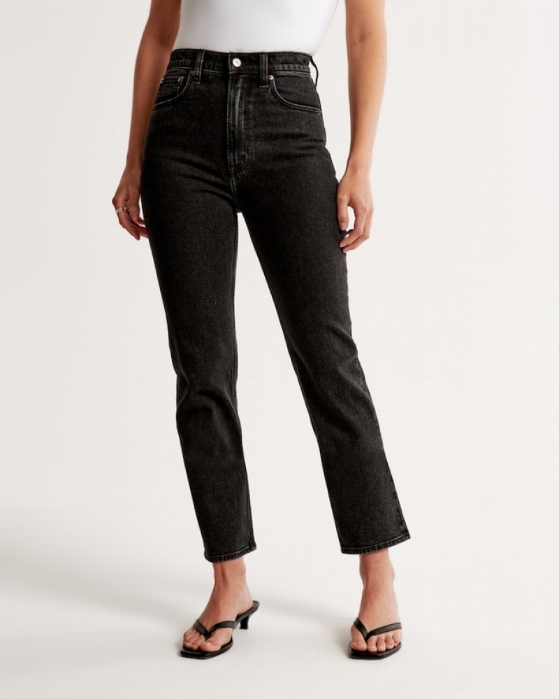 Abercrombie Ultra High Rise Ankle Straight Jeans Dam Svarta  | 8516-ACBSF