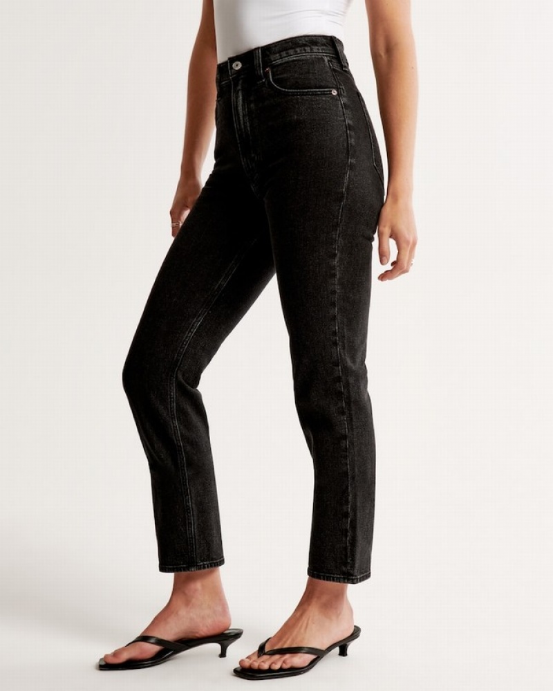 Abercrombie Ultra High Rise Ankle Straight Jeans Dam Svarta  | 8516-ACBSF