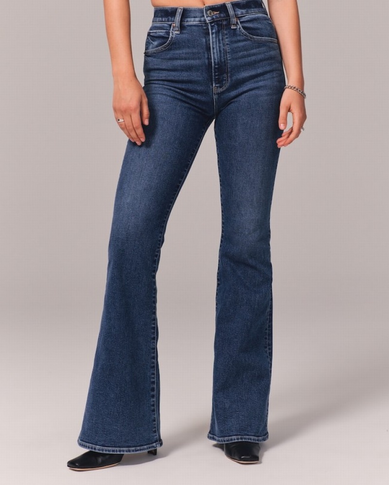 Abercrombie Ultra High Rise Stretch Flare Jeans Dam Marinblå  | 2973-EXDYL