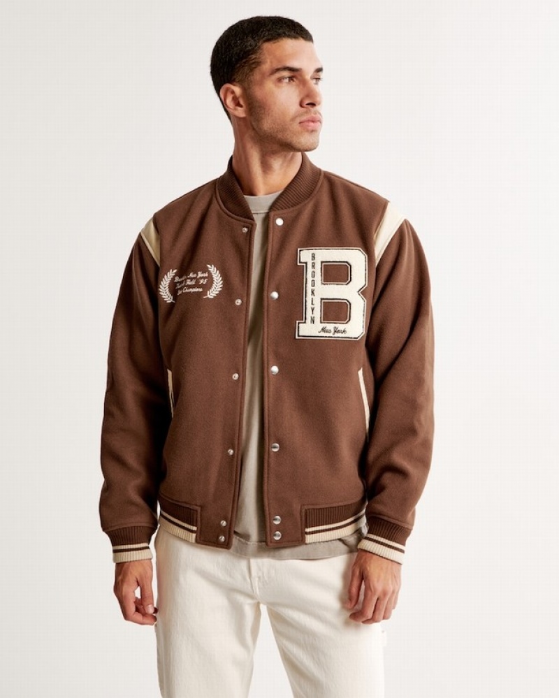 Abercrombie Varsity Bomber Jackor Herr Bruna  | 1596-DJVFI