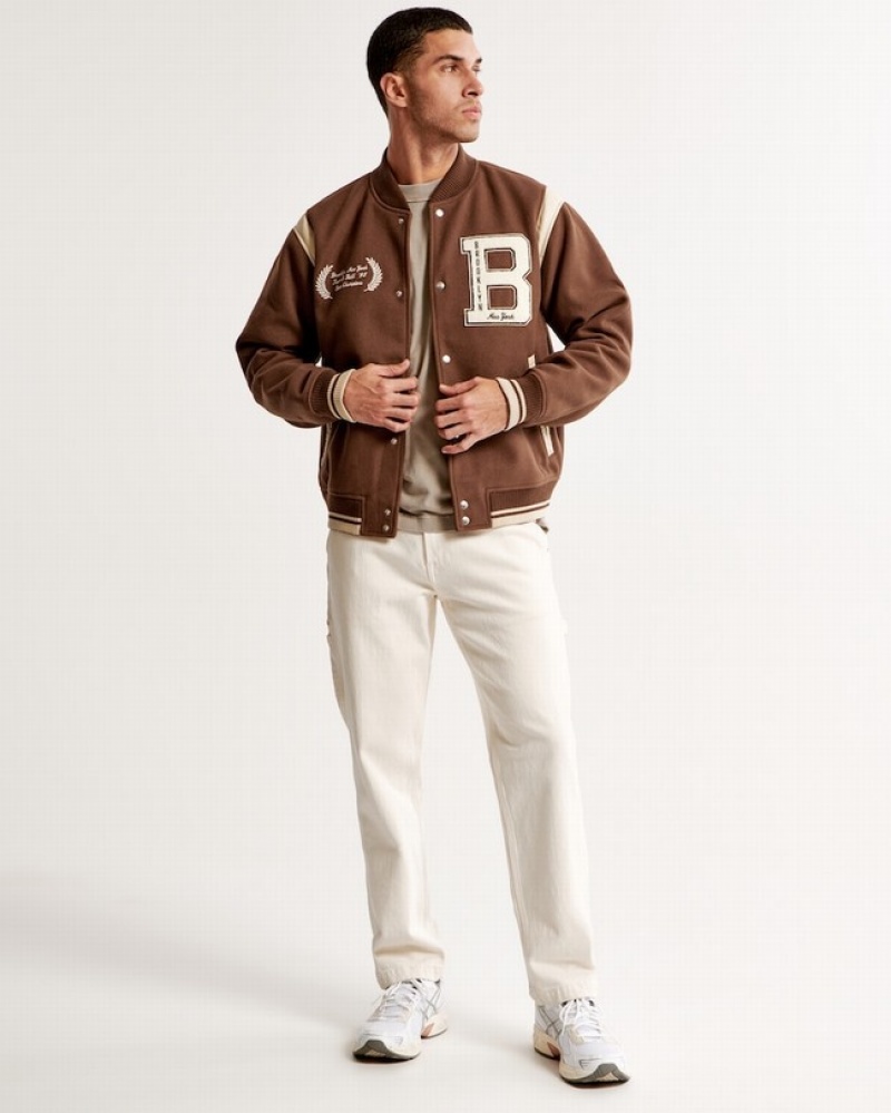 Abercrombie Varsity Bomber Jackor Herr Bruna  | 1596-DJVFI