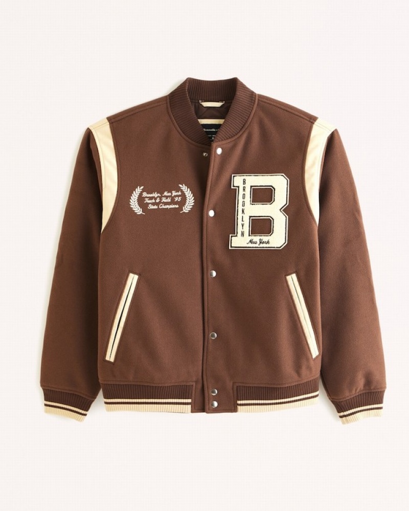 Abercrombie Varsity Bomber Jackor Herr Bruna  | 1596-DJVFI