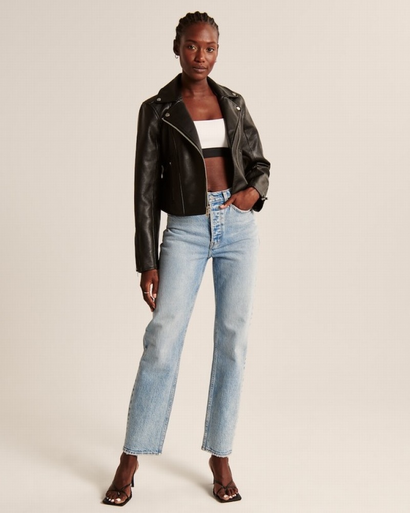 Abercrombie Veganska Leather Moto Jackor Dam Svarta  | 1790-TMVFJ