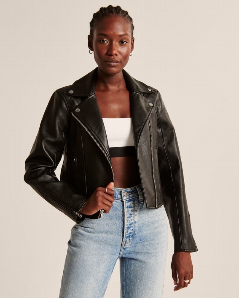 Abercrombie Veganska Leather Moto Jackor Dam Svarta  | 1790-TMVFJ