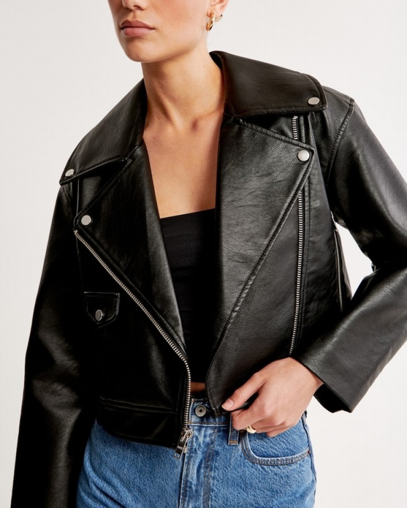 Abercrombie Veganska Leather Moto Jackor Dam Svarta  | 3209-MCRJL