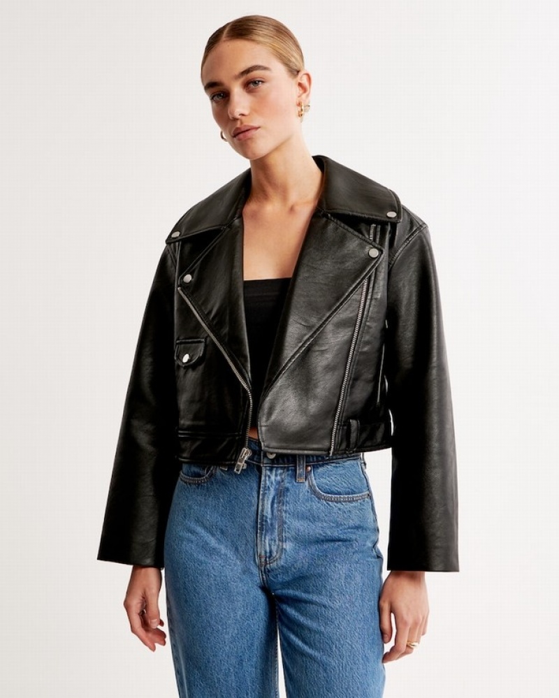 Abercrombie Veganska Leather Moto Jackor Dam Svarta  | 3209-MCRJL