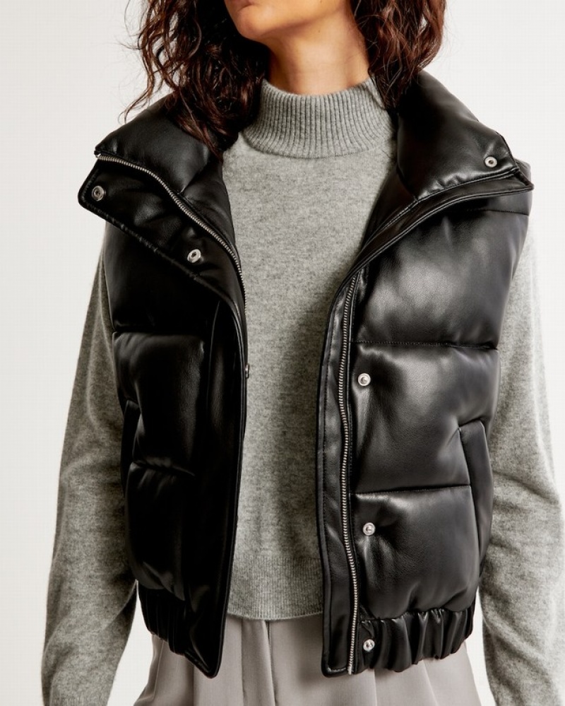 Abercrombie Veganska Leather Ultra Puffer Jackor Dam Svarta  | 7145-UBXWD